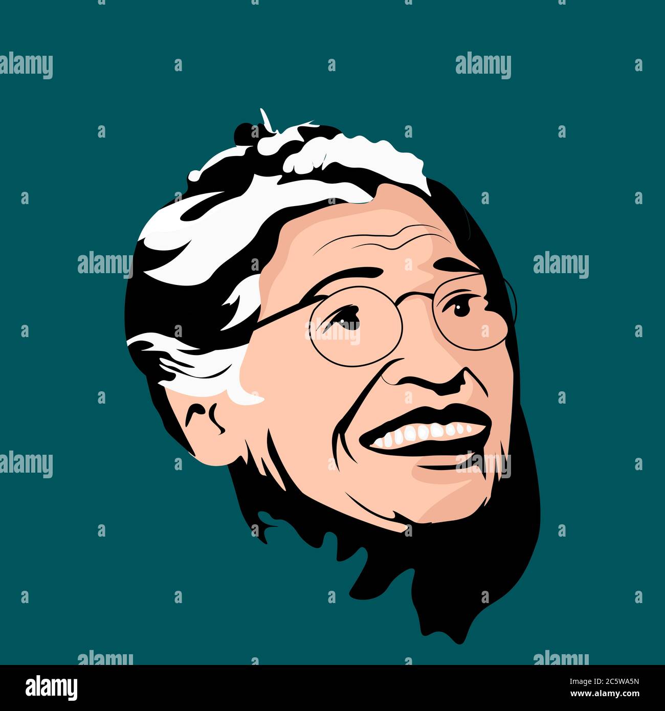 Illustraion of Rosa Louise McCauley Parks, an American activist in the civil rights movement. Montgomery bus boycott. Stock Vector