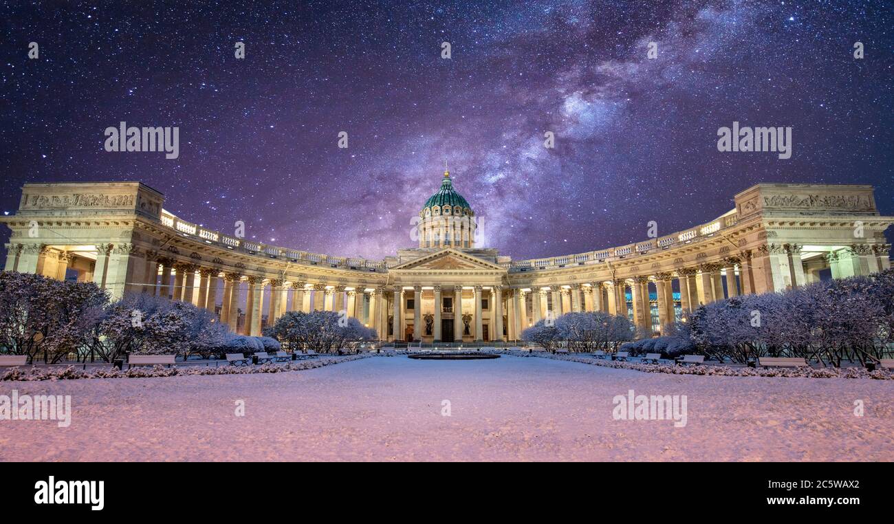 Kazan Cathedral or Sobor or the Cathedral of Our Lady of Kazan, is a Russian Orthodox Church on the Nevsky Prospekt in Saint Petersburg, Russia. Stock Photo