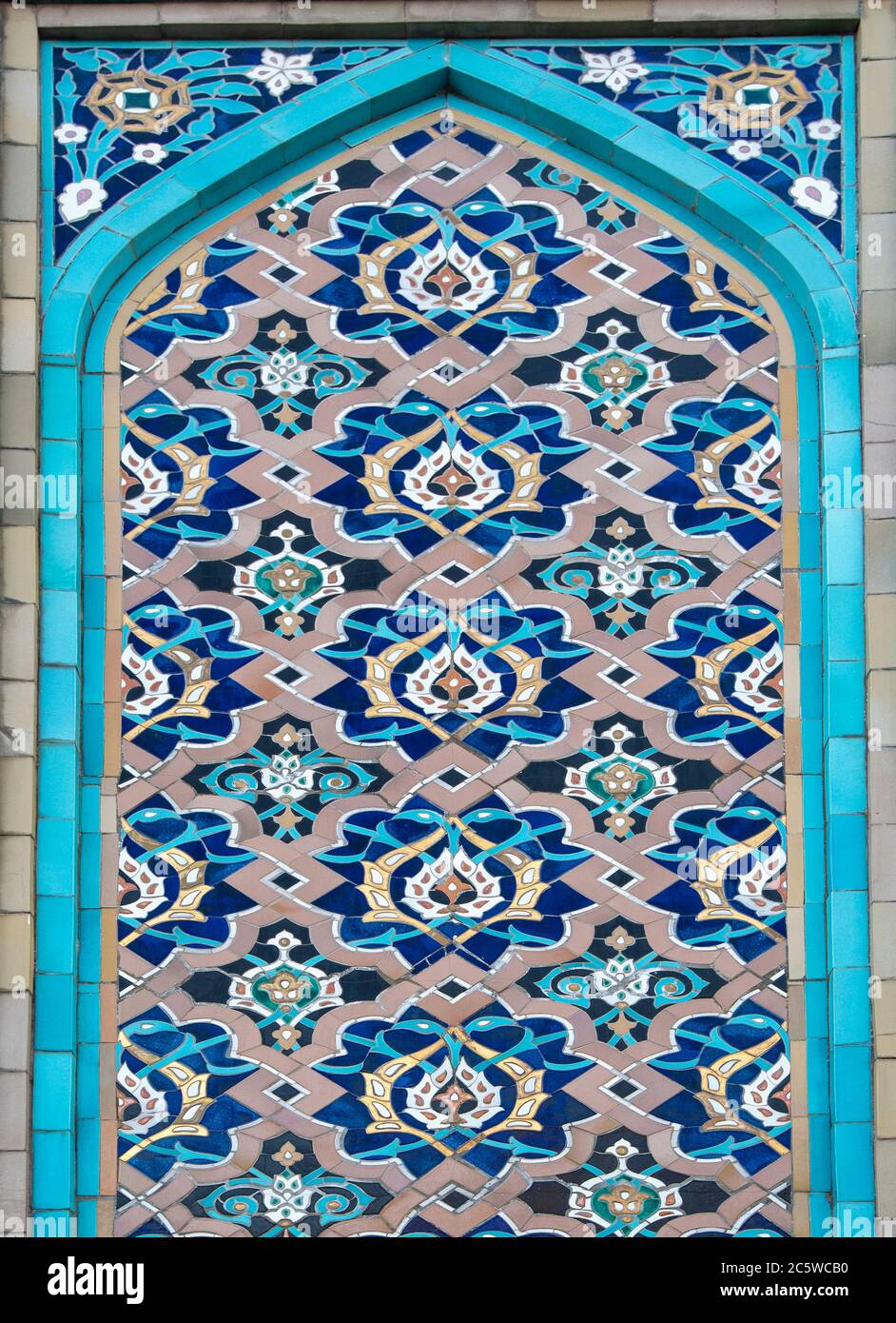 Saint Petersburg, Russia. The Saint Petersburg Mosque in Russia. its minarets 49 meters in height and the dome is 39 meters high. Mosaic decoration Stock Photo