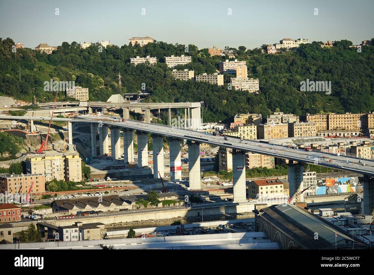 Construction site of new bridge of Genoa designed by Renzo Piano. Genoa, Italy - June 2020 Stock Photo