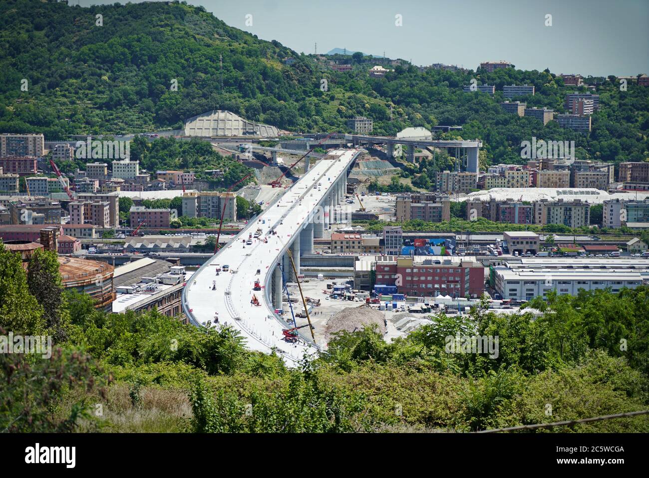 Construction site of new bridge of Genoa designed by Renzo Piano. Genoa