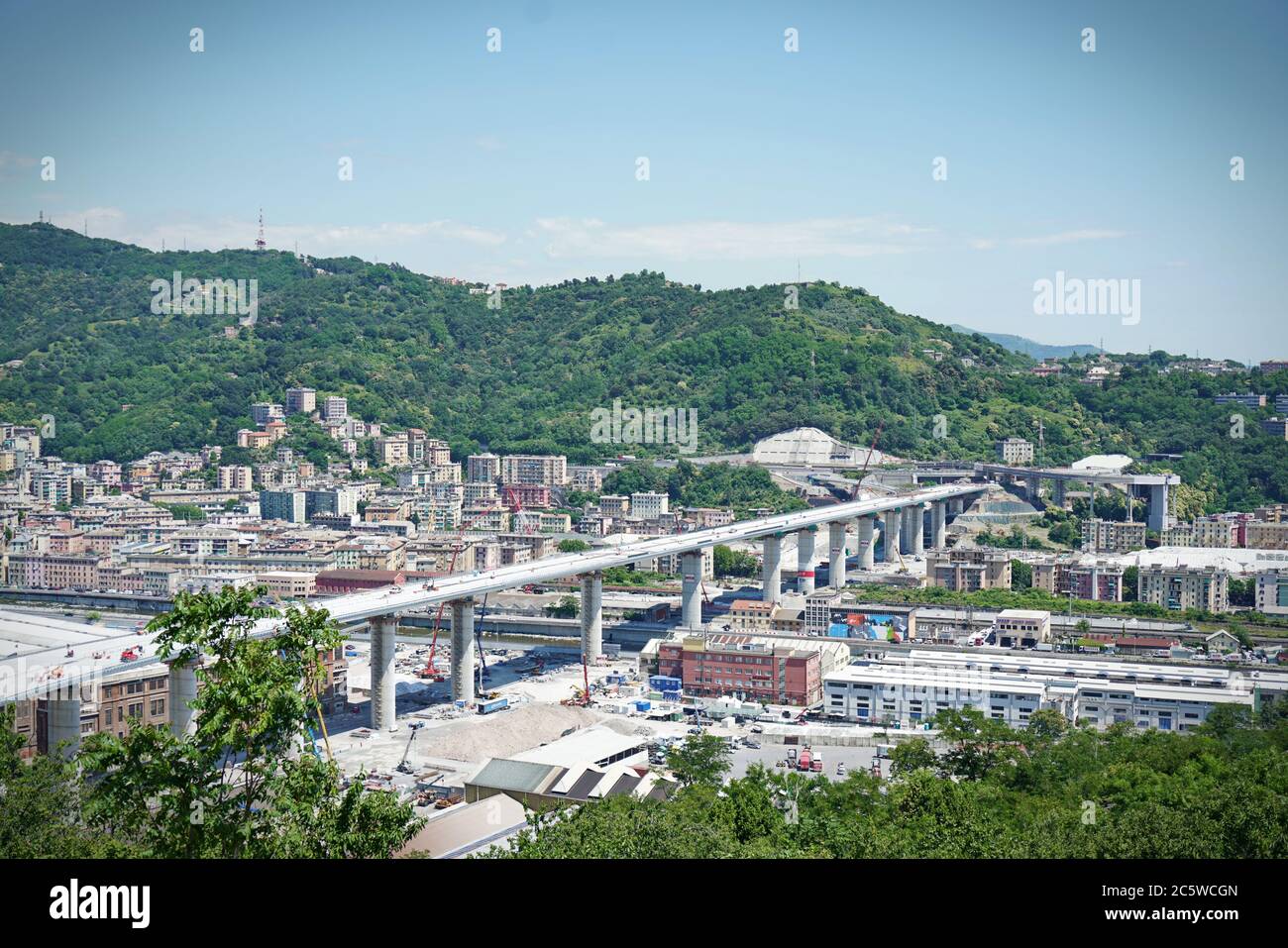 Construction site of new bridge of Genoa designed by Renzo Piano. Genoa, Italy - June 2020 Stock Photo