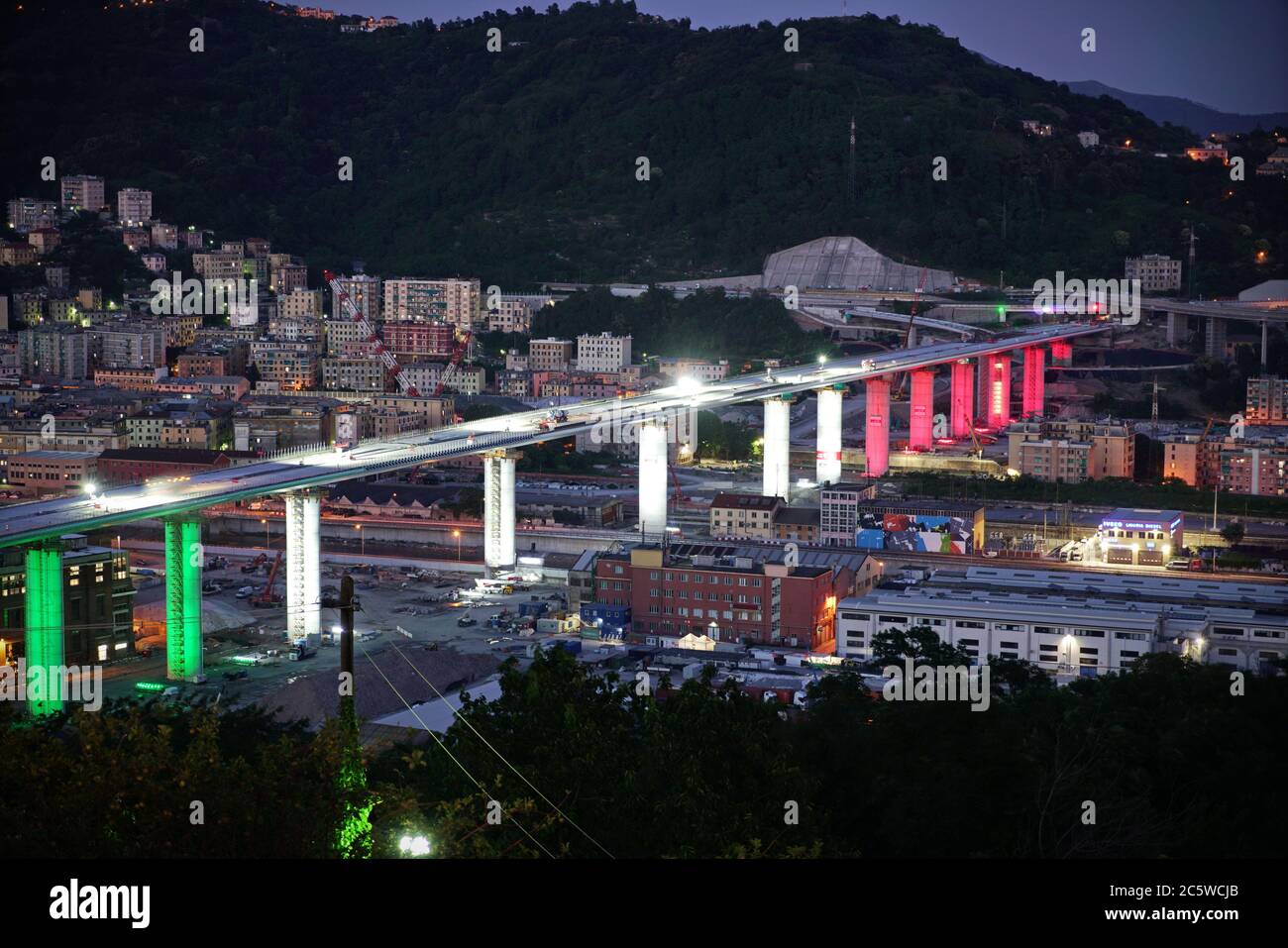 Construction site of new bridge of Genoa designed by Renzo Piano. Genoa, Italy - June 2020 Stock Photo