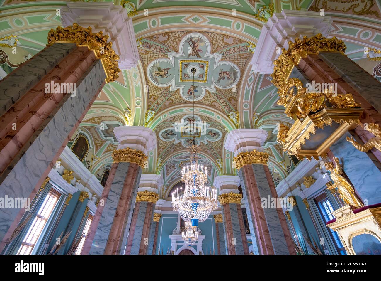 St. Petersburg, Russia. Interior of the Orthodox Peter and Paul Cathedral in the Peter and Paul Fortress. It houses the tomb of the Russian emperors Stock Photo