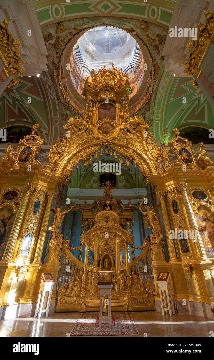 St. Petersburg, Russia. Interior of the Orthodox Peter and Paul Cathedral in the Peter and Paul Fortress. It houses the tomb of the Russian emperors Stock Photo