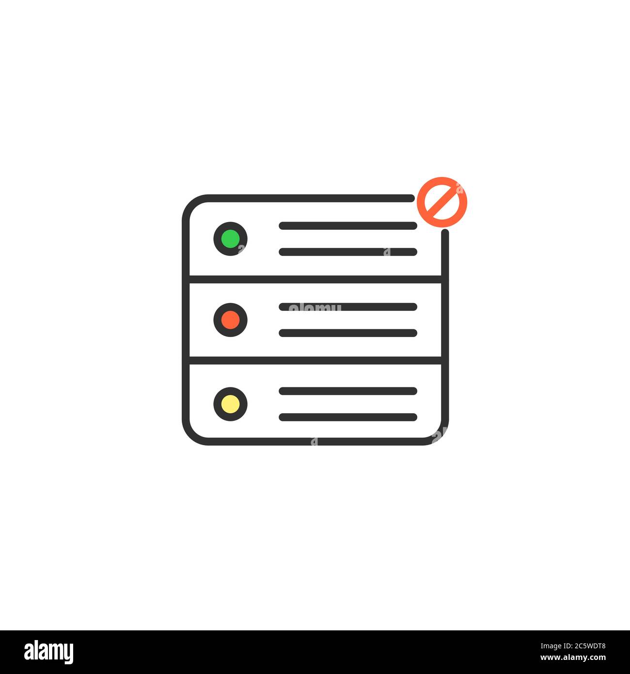 Denied access to server or data icon. Data center, hosting concept. Linear Blocked database, default, database cancel. Reject or cancel concept Stock Vector