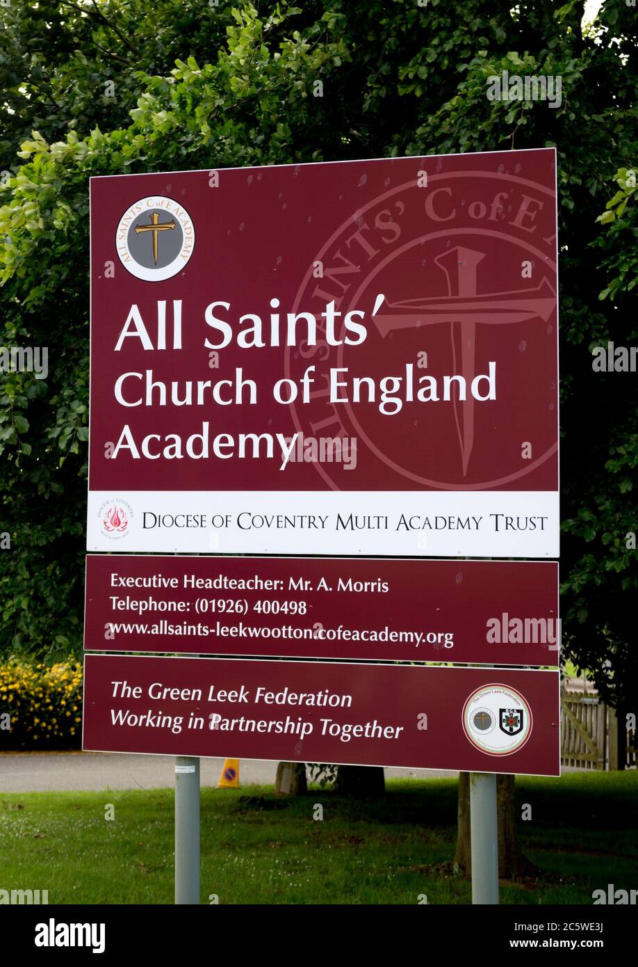 All Saints Church of England Academy sign, Leek Wootton, Warwickshire, England, UK Stock Photo