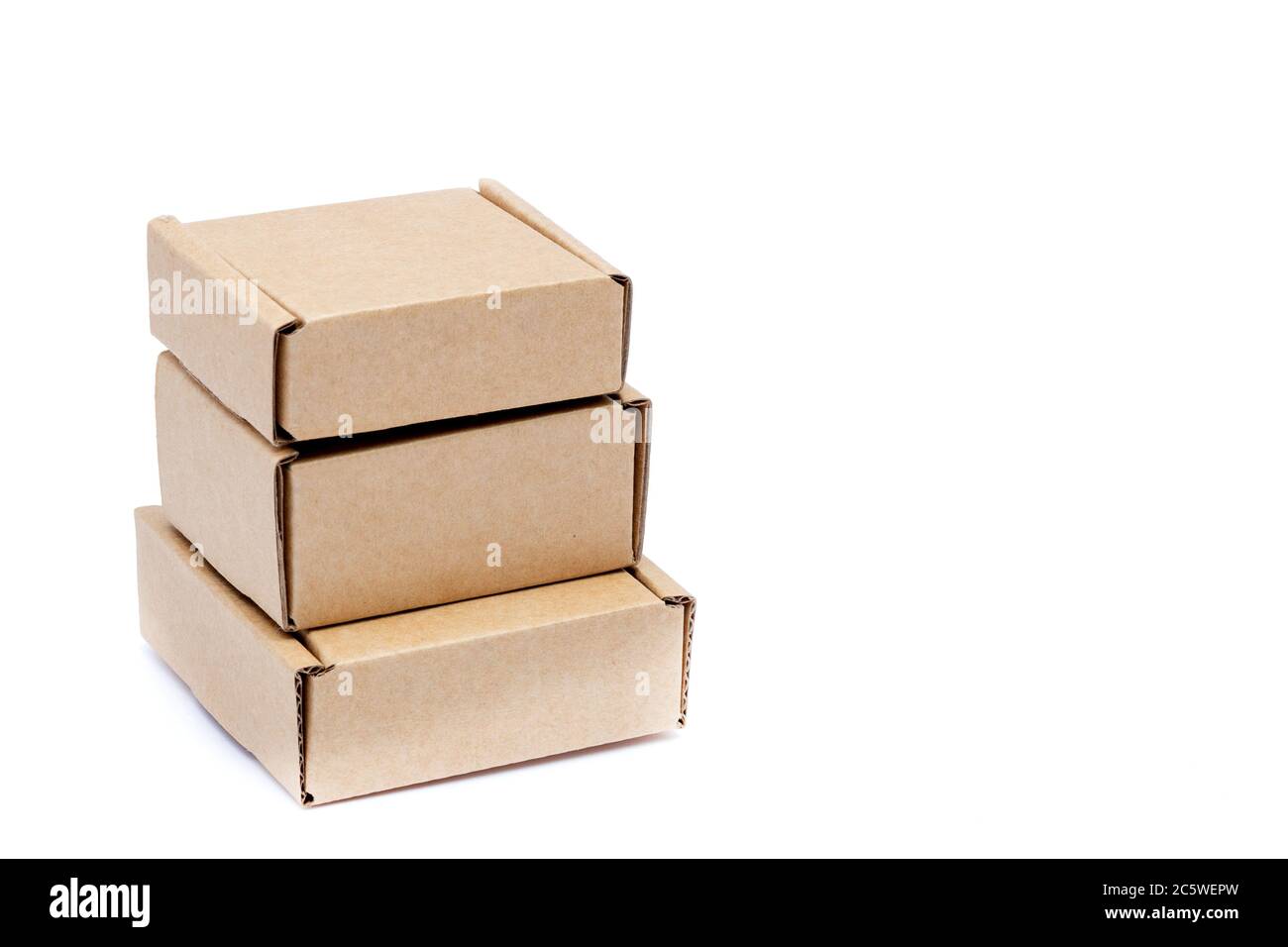Cardboard boxes of various sizes isolated on white background Stock ...