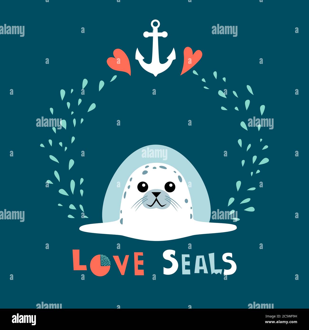 Seal animal cartoon character isolated. Vector illustration Stock