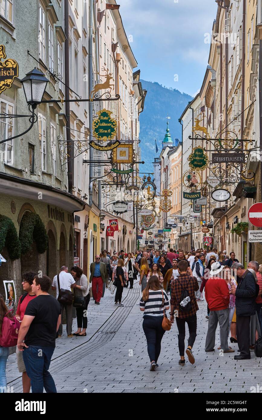 Tourists in the center of Salzburg, Austria Stock Photo