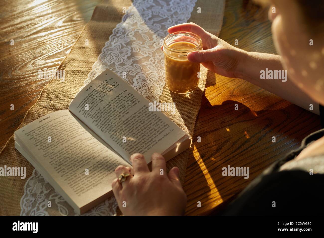 Morning Coffee and Reading Stock Photo Alamy
