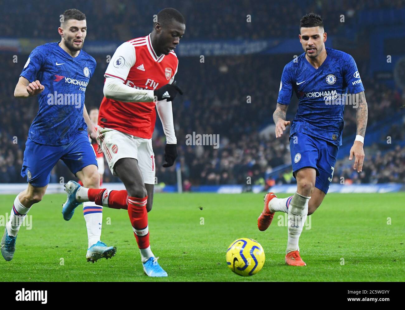 LONDON, ENGLAND - JANUARY 21, 2020: Nicolas Pepe of Arsenal pictured during the 2019/20 Premier League game between Chelsea FC and Arsenal FC at Stamford Bridge. Stock Photo