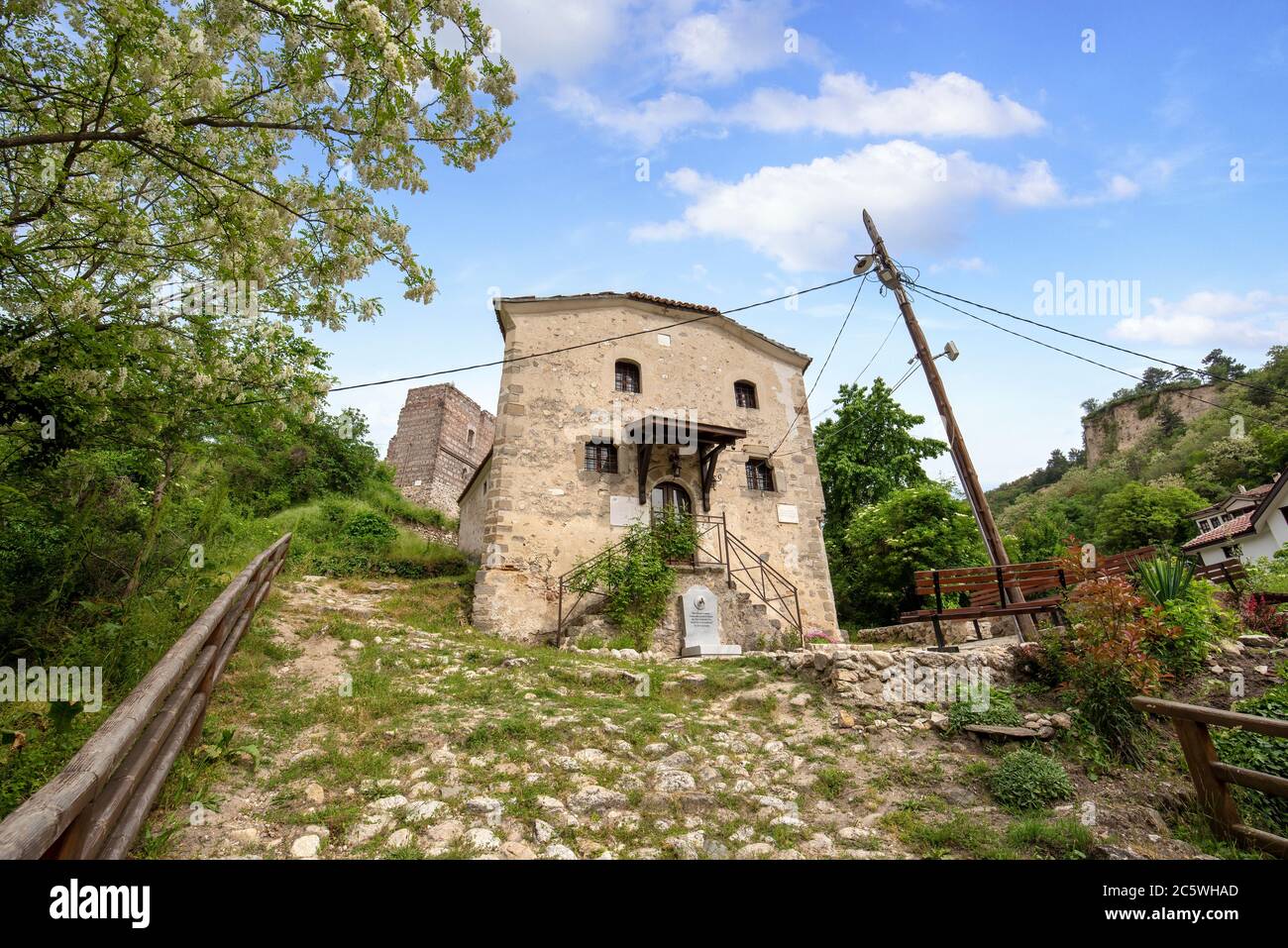 Melnik, Bulgaria. Traditional old bulgarian church and houses in Melnik, the smallest bulgarian town at spring. Church of St. Anthony Stock Photo