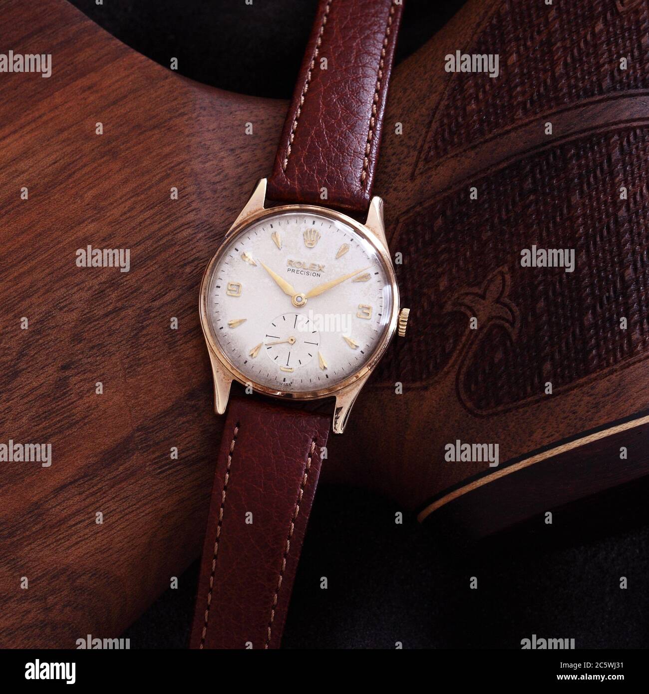 1958 Rolex Precision vintage wristwatch in 9c gold Dennison of Birmingham  made case Stock Photo - Alamy