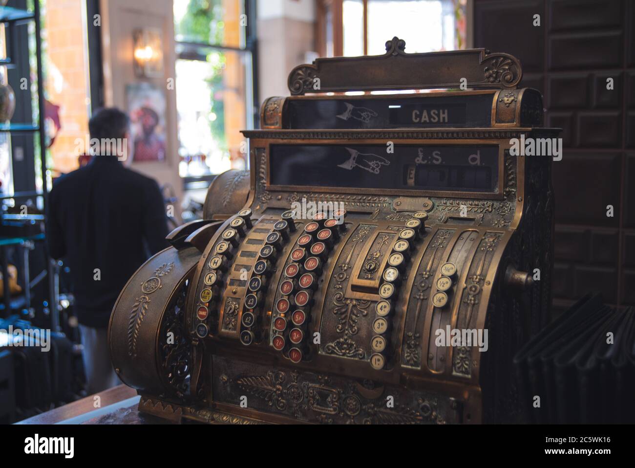 Old vintage cash register in a restaurant Stock Photo