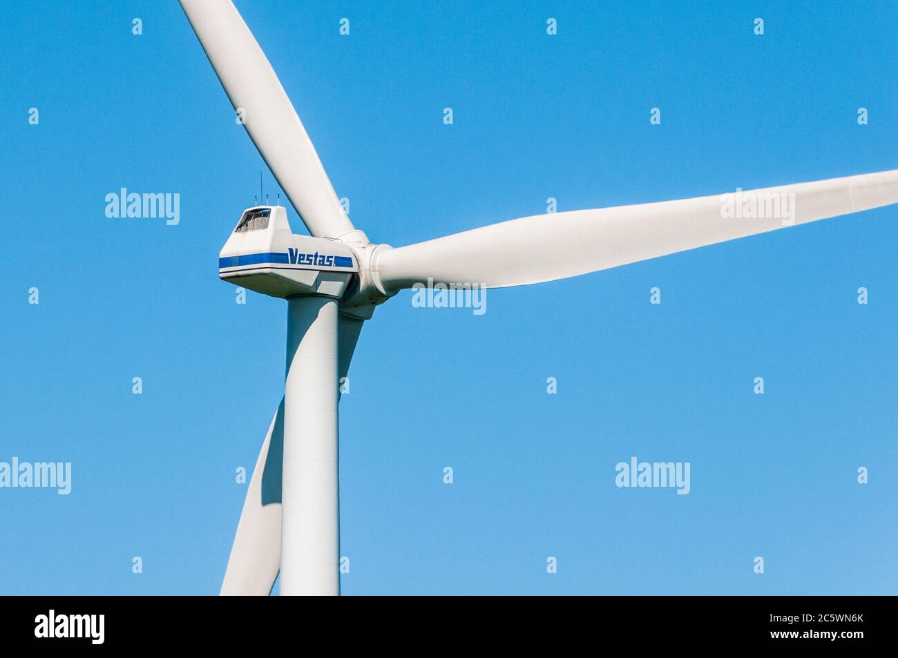 Windkraftanlagen auf einem Feld In Schleswig-Holstein Stock Photo