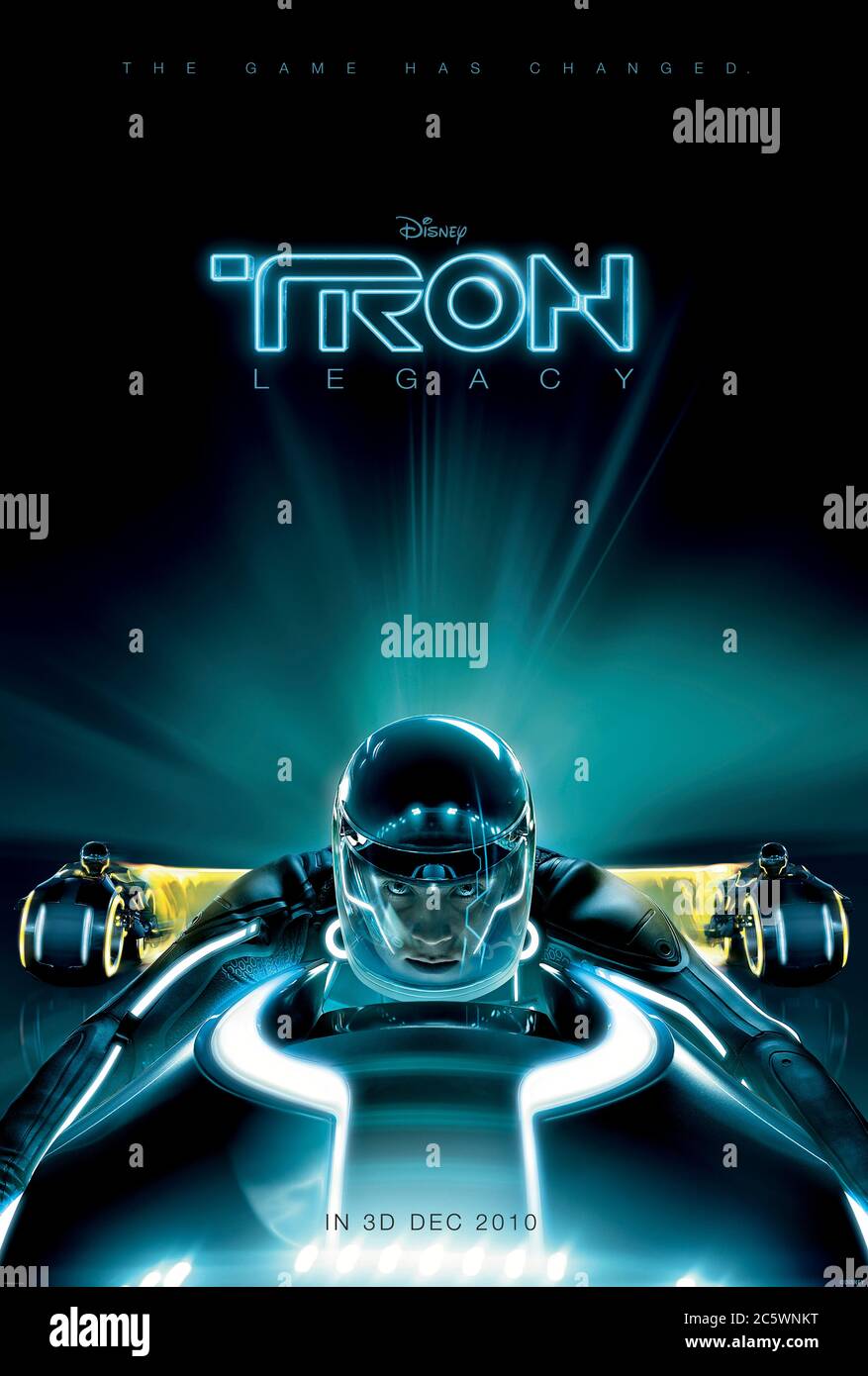 TRON: Legacy (2010) directed by Joseph Kosinski and starring Jeff Bridges, Garrett Hedlund, Olivia Wilde and Bruce Boxleitner. Innovative sequel with effect use of 3D where Flynn's son discovers the digital world his father created. Stock Photo