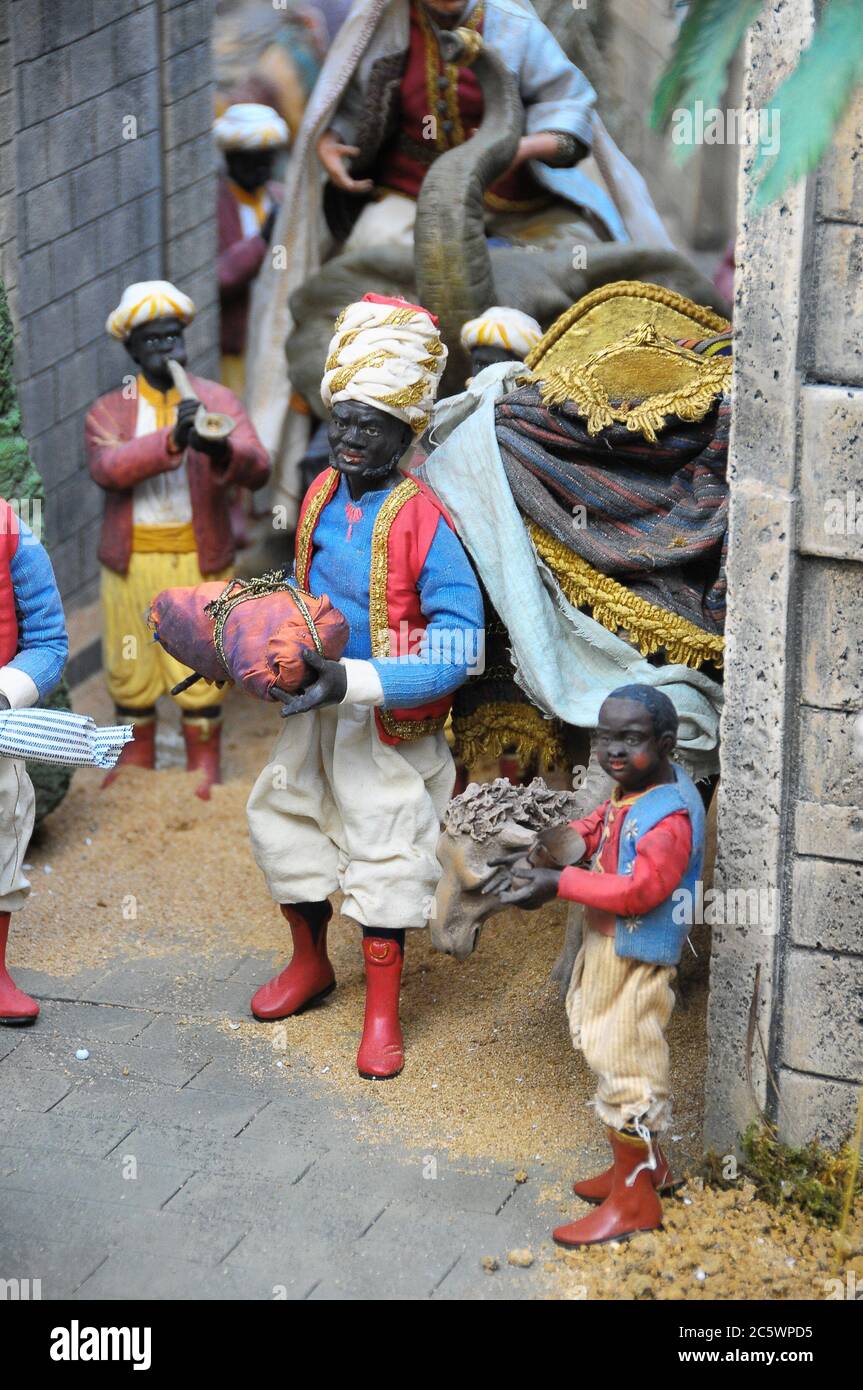 Traditional European Statuette in a Christmas Crib Nativity Scene Stock ...