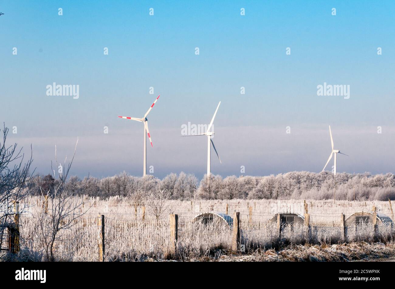 Windkraftanlagen im Winter Stock Photo