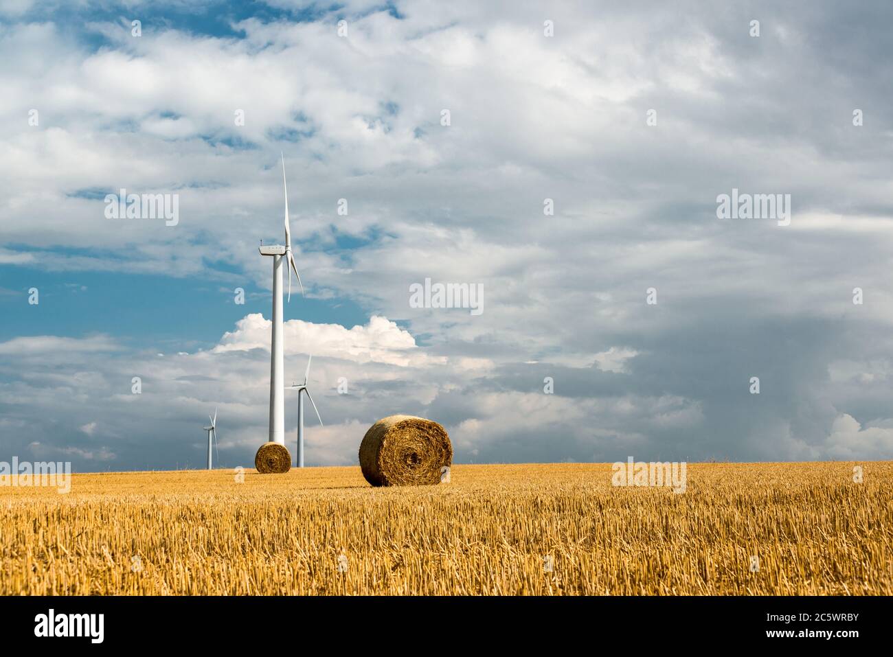 Windmühlen auf Getreidefeld Stock Photo