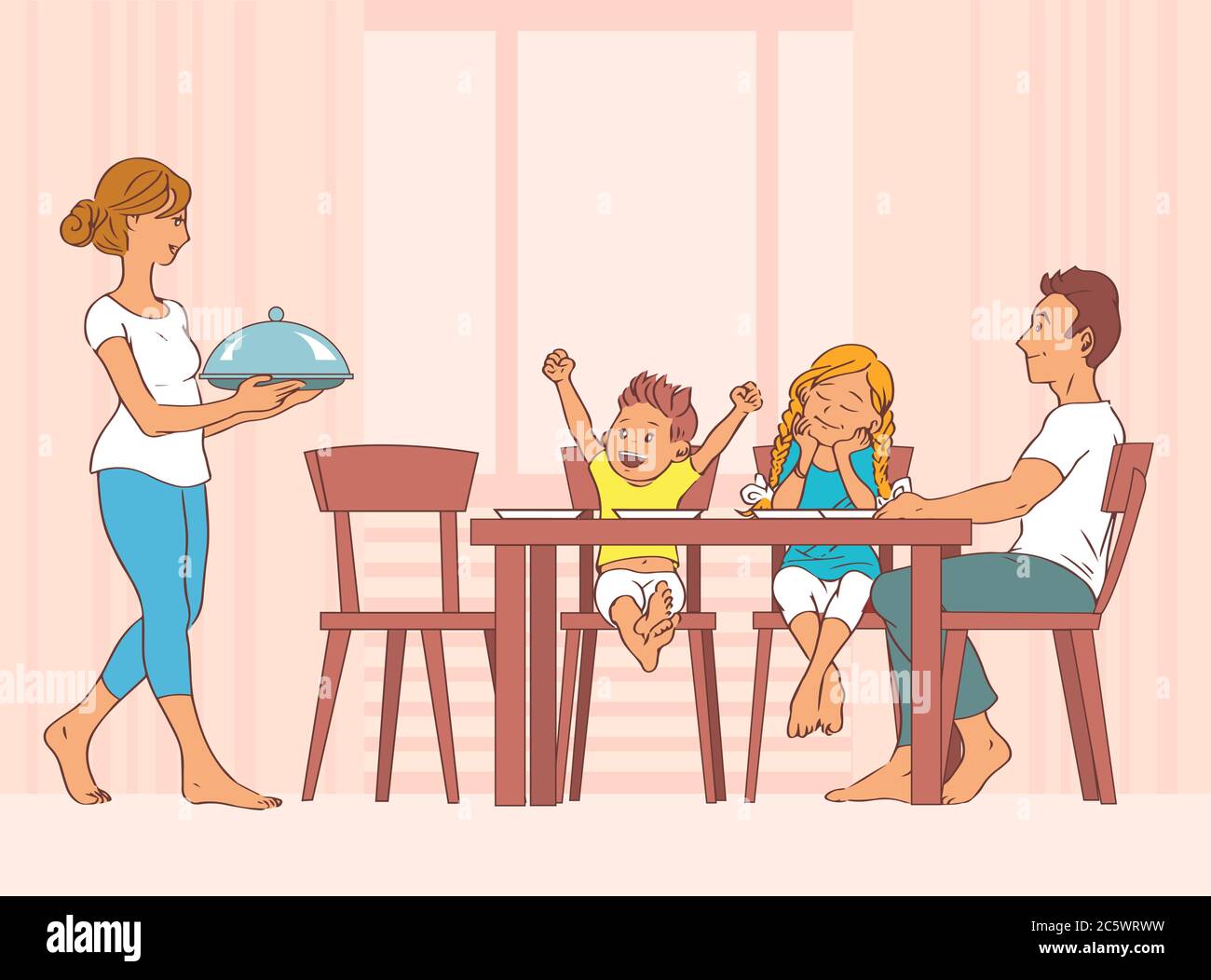 Family dinner at home table Stock Vector Image & Art - Alamy
