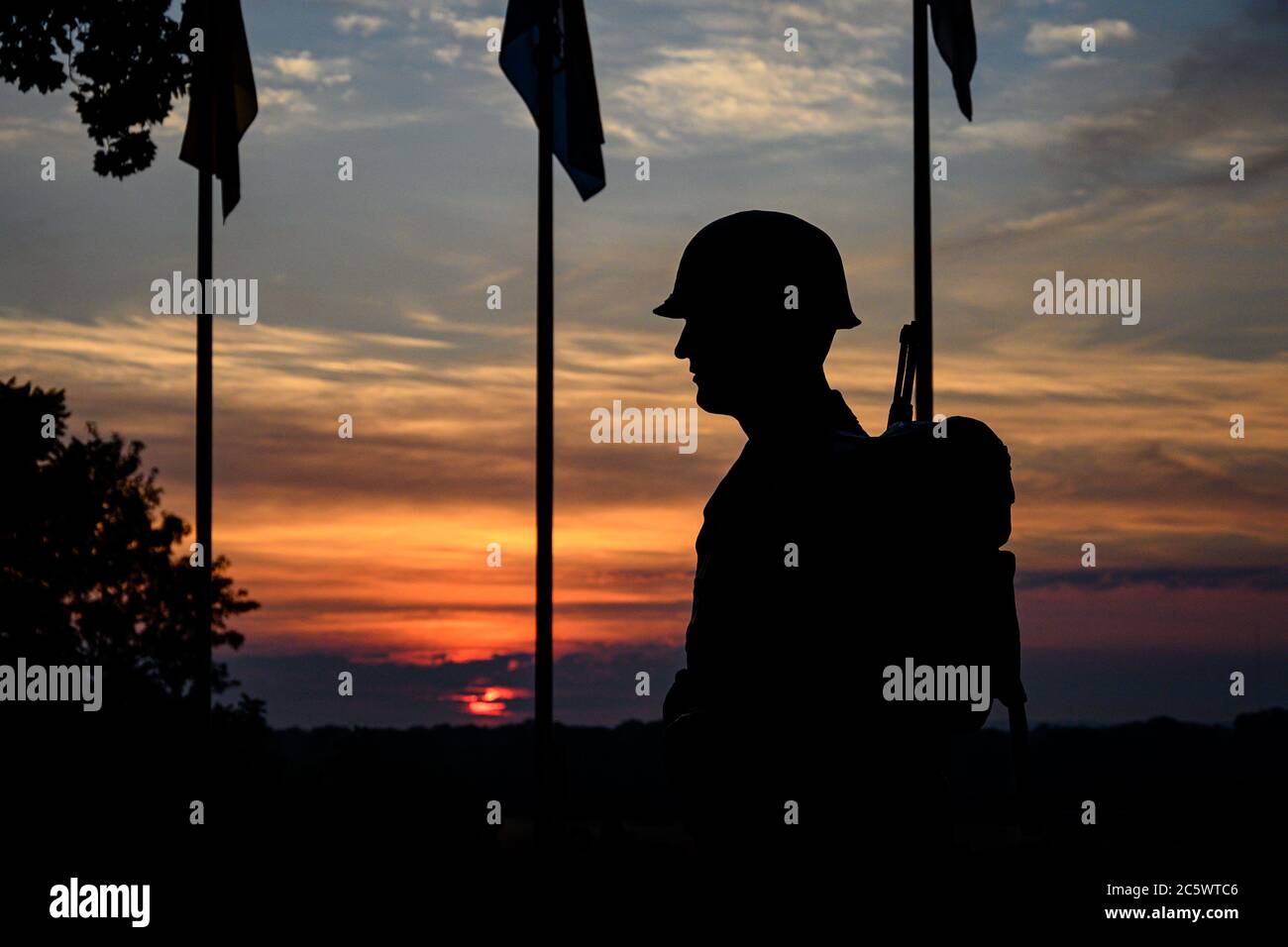 ST. LOUIS, MISSOURI/ UNITED STATES - Sunrise on Saturday, July 4, 2020, at The Battle of the Bulge National Monument in Jefferson Barracks Historic Si Stock Photo