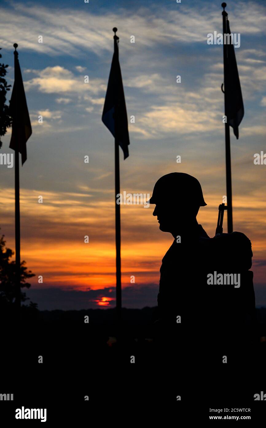 ST. LOUIS, MISSOURI/ UNITED STATES - Sunrise on Saturday, July 4, 2020, at The Battle of the Bulge National Monument in Jefferson Barracks Historic Si Stock Photo