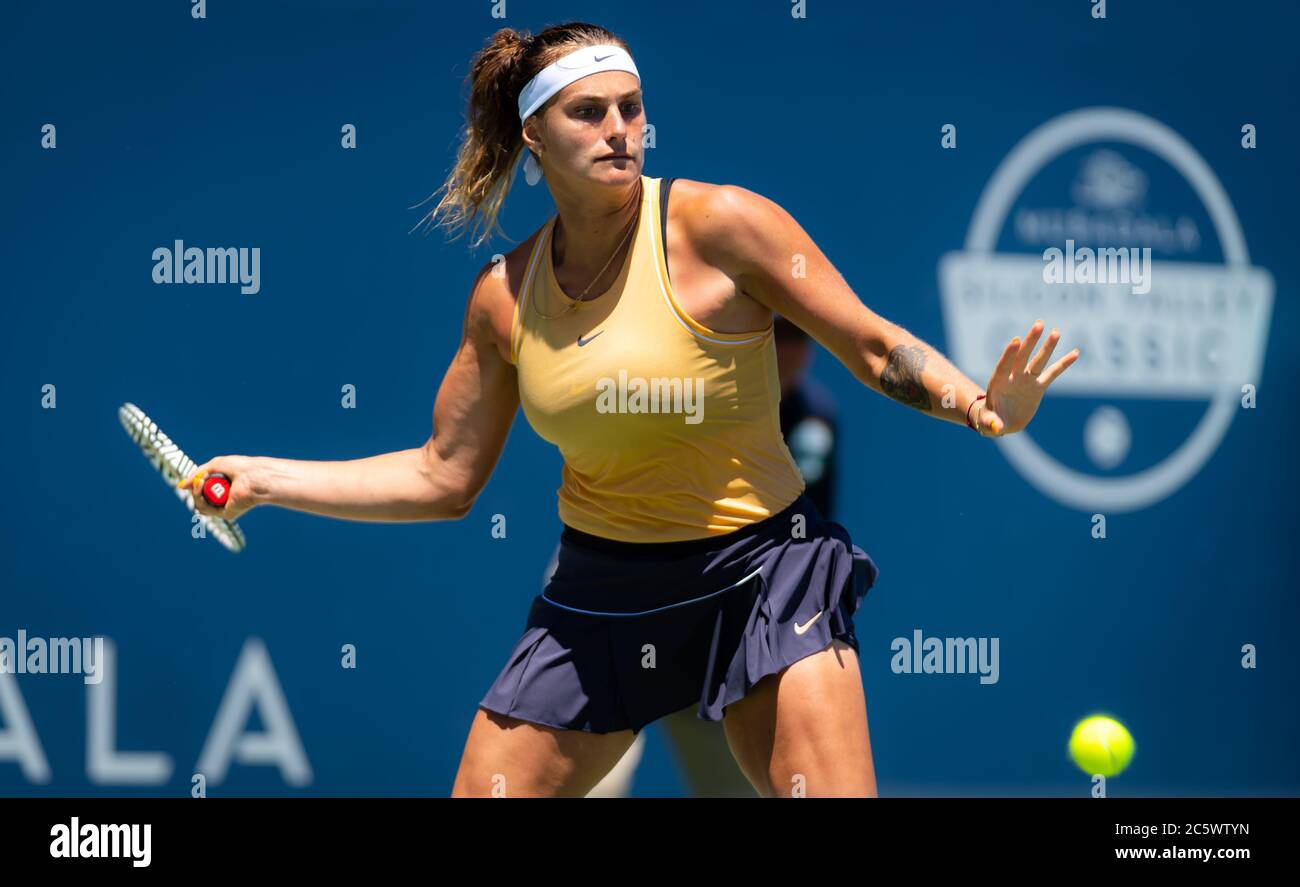 Aryna Sabalenka of Belarus in action during her quarter-final match at