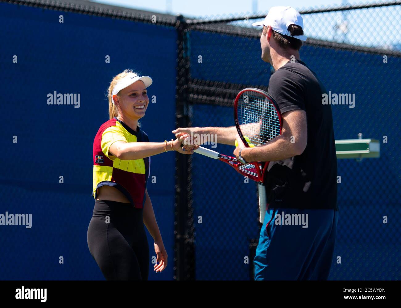Donna Vekic of Croatia practices at the 2019 Mubadala Silicon Valley Classic Premier Tennis Tournament Stock Photo