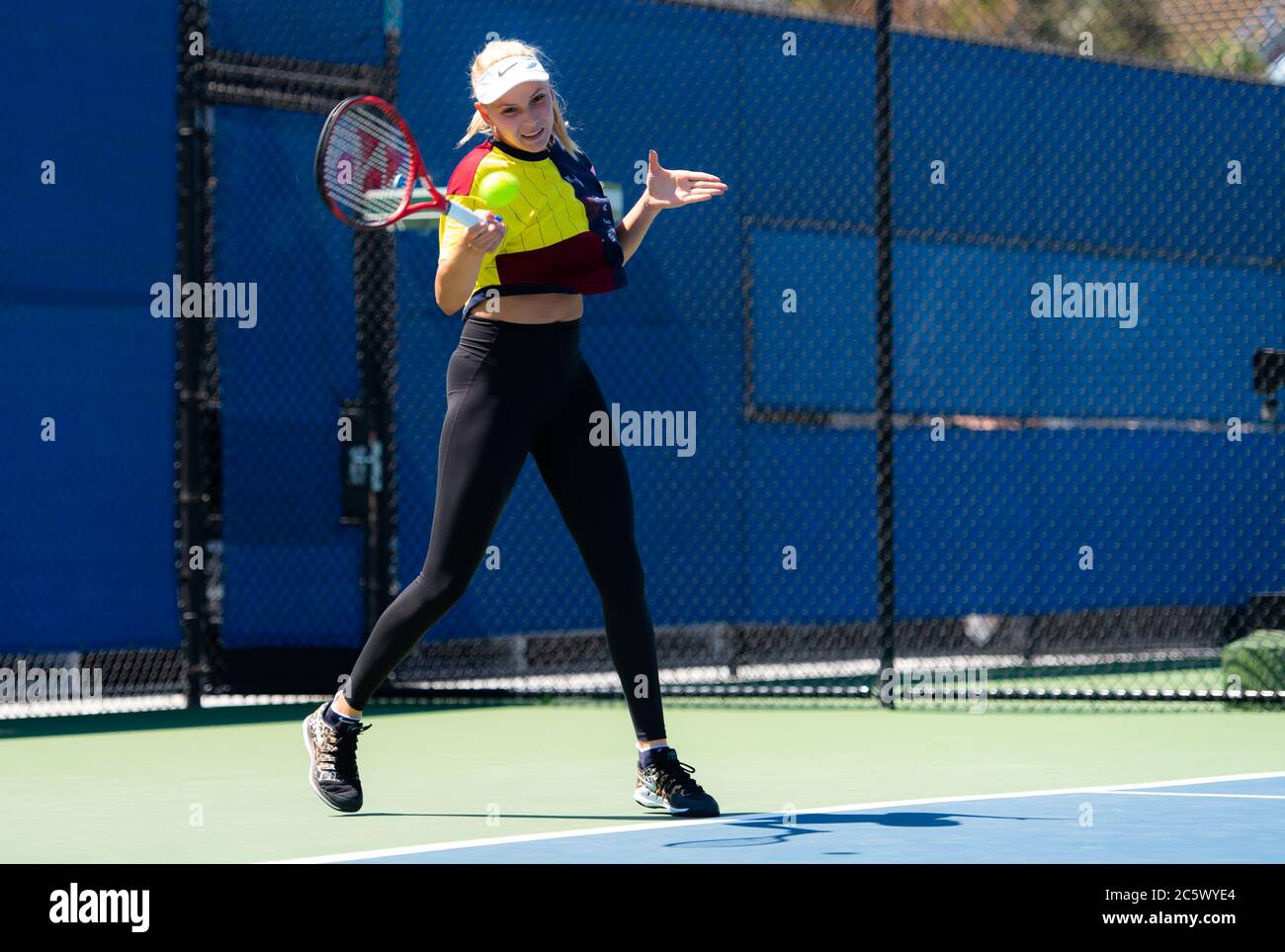 Donna Vekic of Croatia practices at the 2019 Mubadala Silicon Valley Classic Premier Tennis Tournament Stock Photo