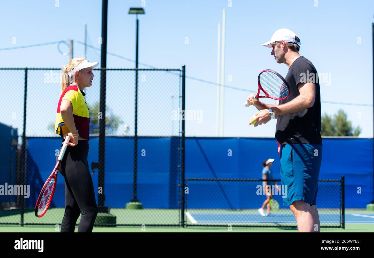 Donna Vekic of Croatia practices at the 2019 Mubadala Silicon Valley Classic Premier Tennis Tournament Stock Photo