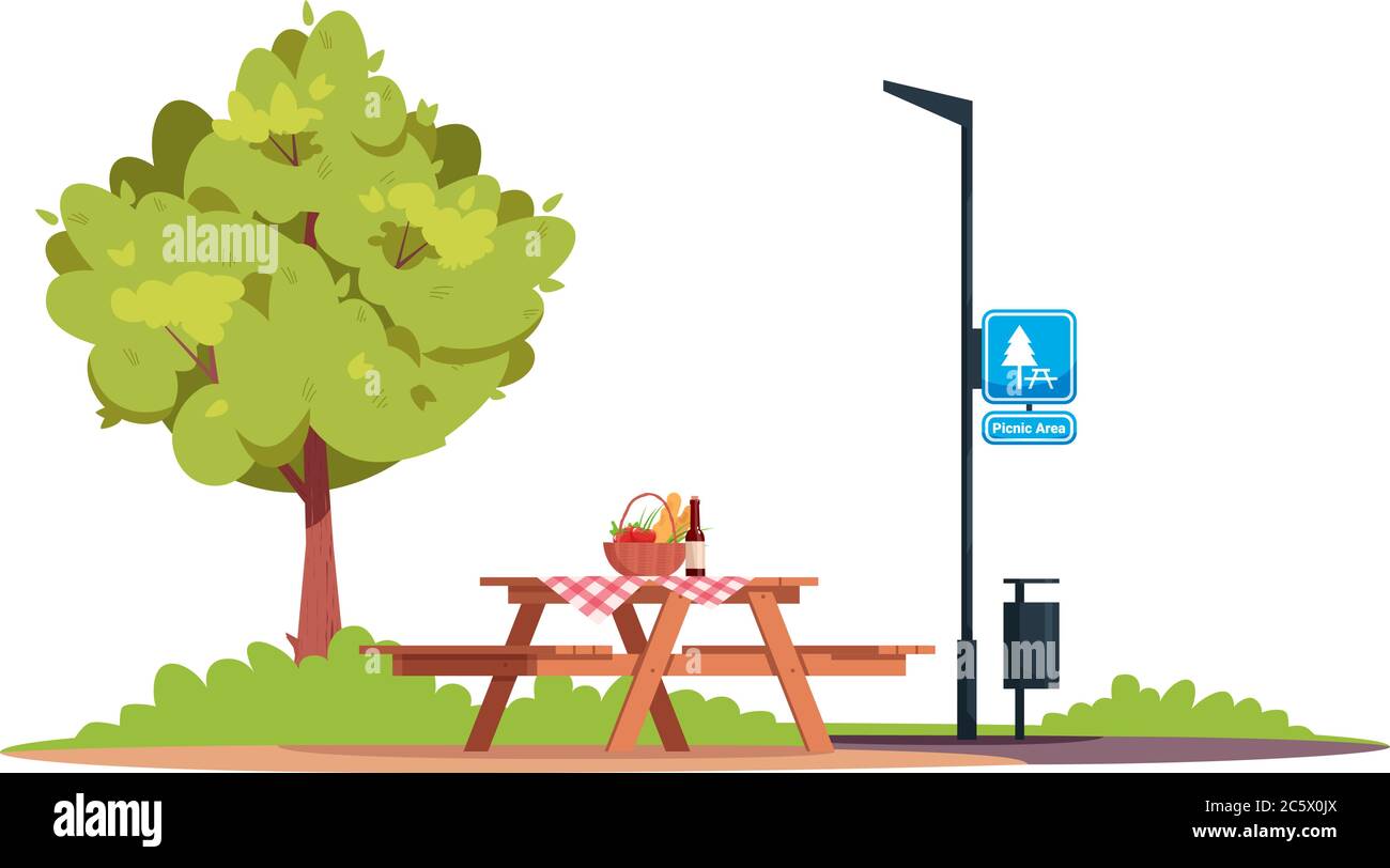 Picnic area semi flat RGB color vector illustration Stock Vector Image
