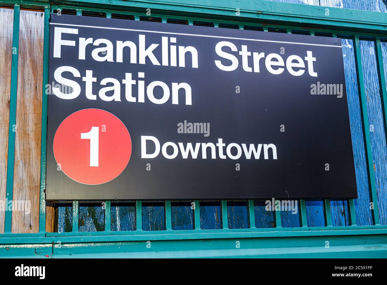 New York City,NYC NY Lower,Manhattan,Tribeca,Franklin Street Station,MTA,subway,train,highway Route 1,entrance,signs,sign,downtown highway Route,NY110 Stock Photo