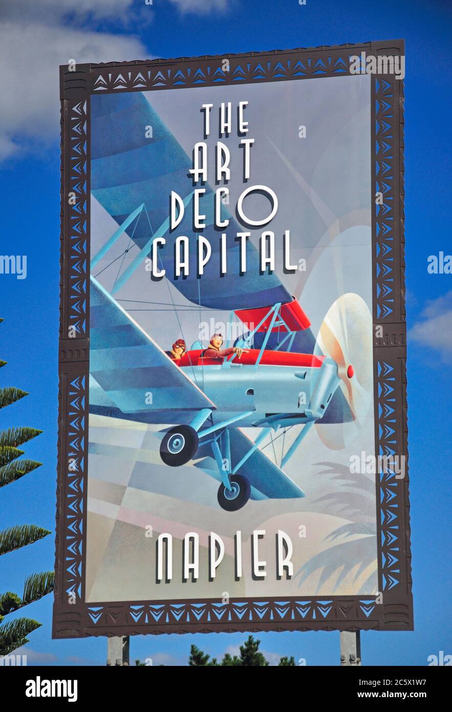 'Napier, The Art Deco Capital' welcome sign, Napier, Hawke's Bay, North Island, New Zealand Stock Photo