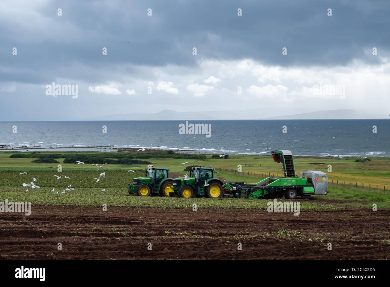 Harvesting tractor farm land scotland hires stock photography and