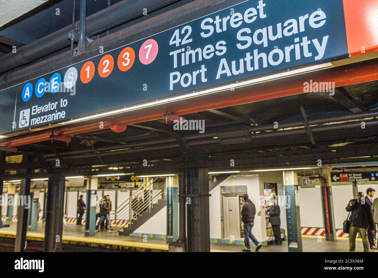 New York City,NYC NY Manhattan,Midtown,MTA,New York City,Subway system,Times Square Station,Port Authority,A C E S 1 2 3 7 highway Route,platform,comm Stock Photo