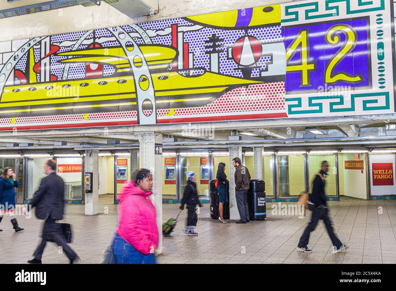 New York,New York City,NYC,Manhattan,Midtown,MTA,New York City,Subway system,Times Square Station,A C E S 1 2 3 7 highway Route,mural,public art artwo Stock Photo