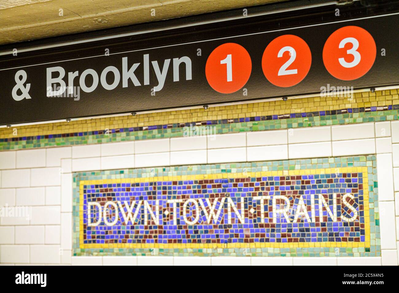 New York,New York City,NYC,Manhattan,Midtown,MTA New York Subway system,Times Square Station,1 2 3 highway Route,down town trains,Brooklyn,waiting pla Stock Photo