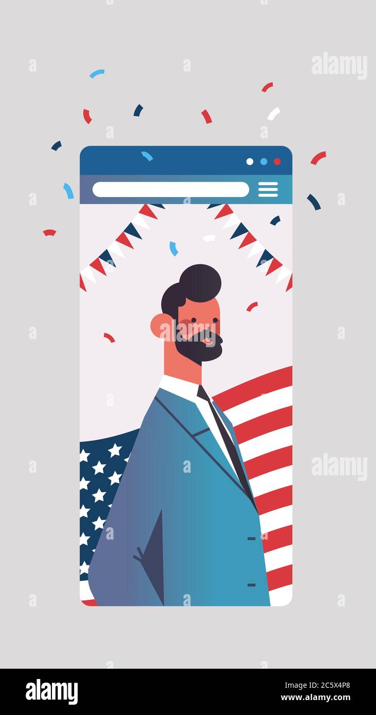 man celebrating 4th of july american independence day concept smartphone screen mobile app 