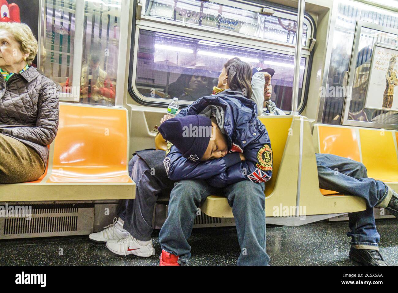 New York,New York City,NYC,Manhattan,Midtown,MTA New York Subway system,C highway Route,8th Eighth Avenue Line,public transportation,Black Blacks Afri Stock Photo