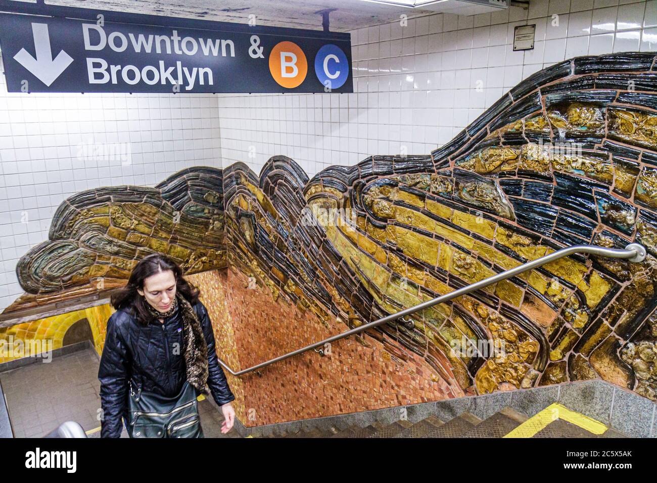 New York City,NYC NY Manhattan,Uptown,MTA New York Subway system,81st Street Station,B C highway Route,8th Eighth Avenue Line,woman female women adult Stock Photo
