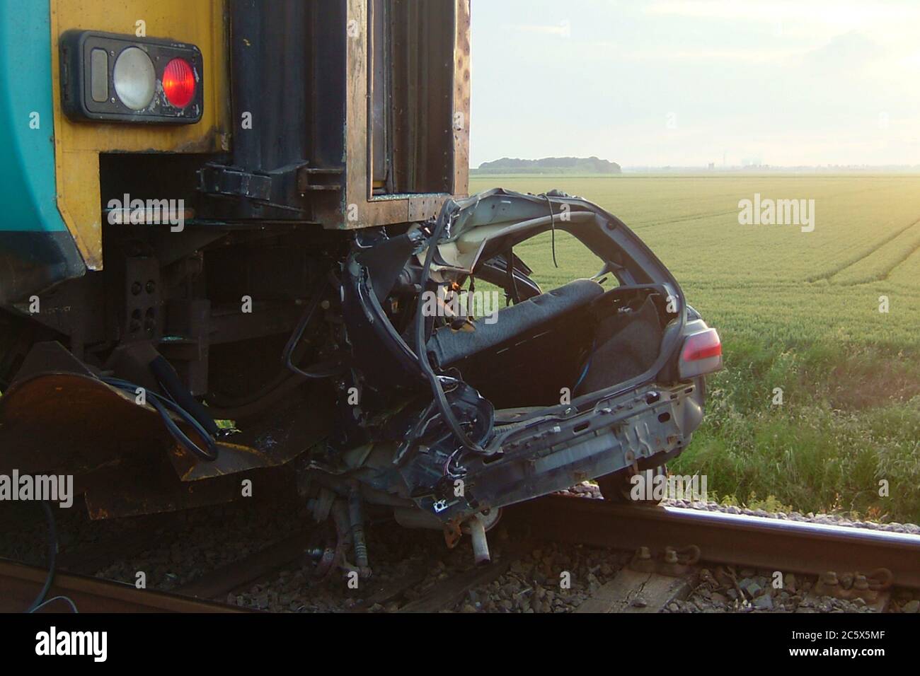 car crash into train, suicide Stock Photo