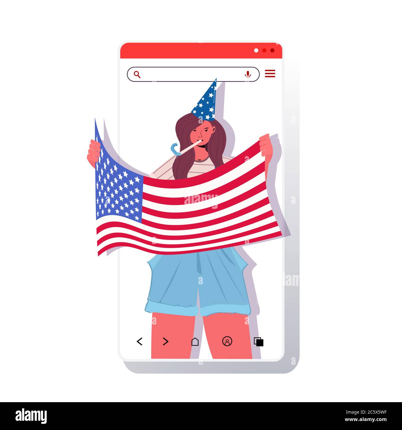 woman in festive hat holding usa flag celebrating 4th of july american independence day concept 