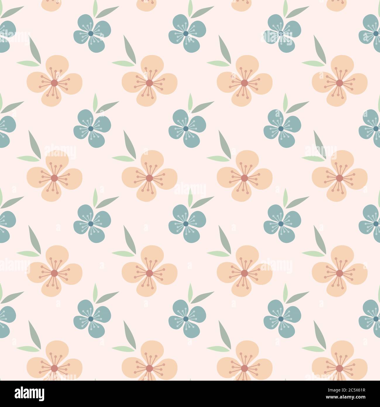Floral seamless pattern design. Pink and blue flowers vintage pattern ...