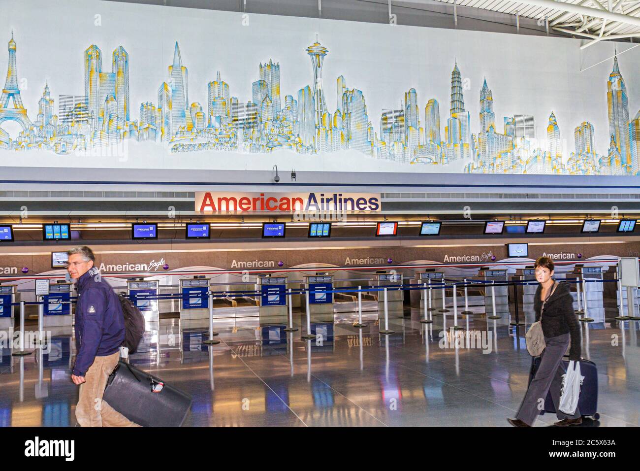 New York City,NYC NY Brooklyn,John F. Kennedy International Airport,JFK,American Airlines,company,US carrier,terminal,mural,man men male adult adults, Stock Photo