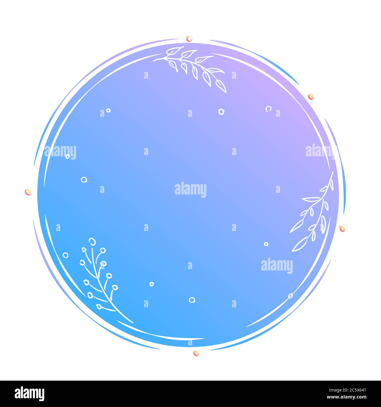 Delicate evening nature round banner blank with copy empty space. Morning tender Invitation template for web backdrop design. Blue purple elegant decoration. Sale badge Isolated vector illustration. Stock Vector