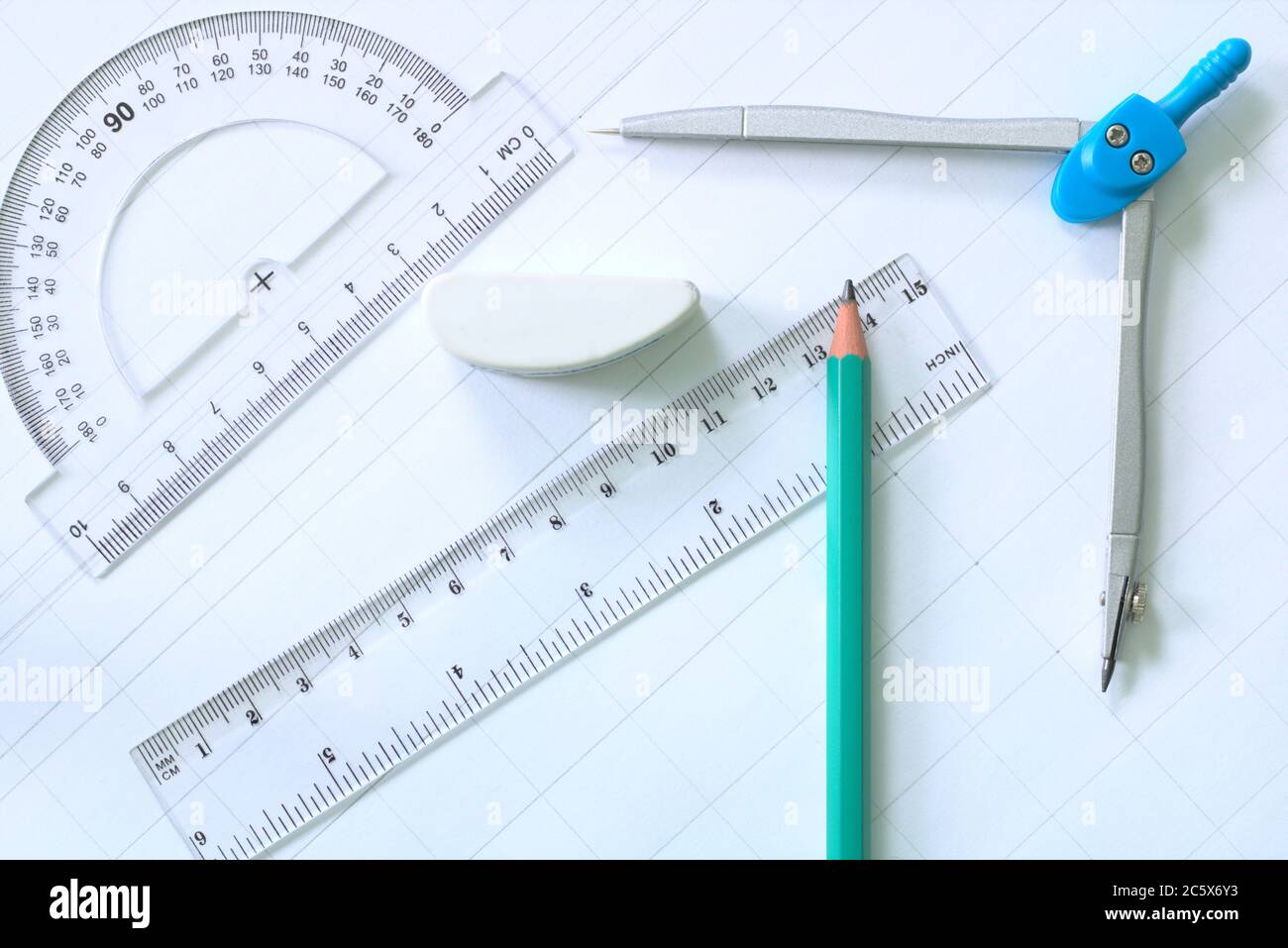 Top view of school and office supplies Stock Photo