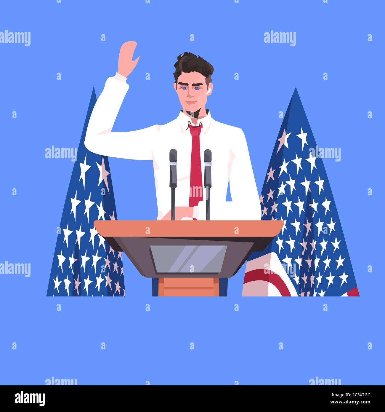 politician making speech from tribune with usa flag 4th of july american independence day celebration concept portrait vector illustration Stock Vector