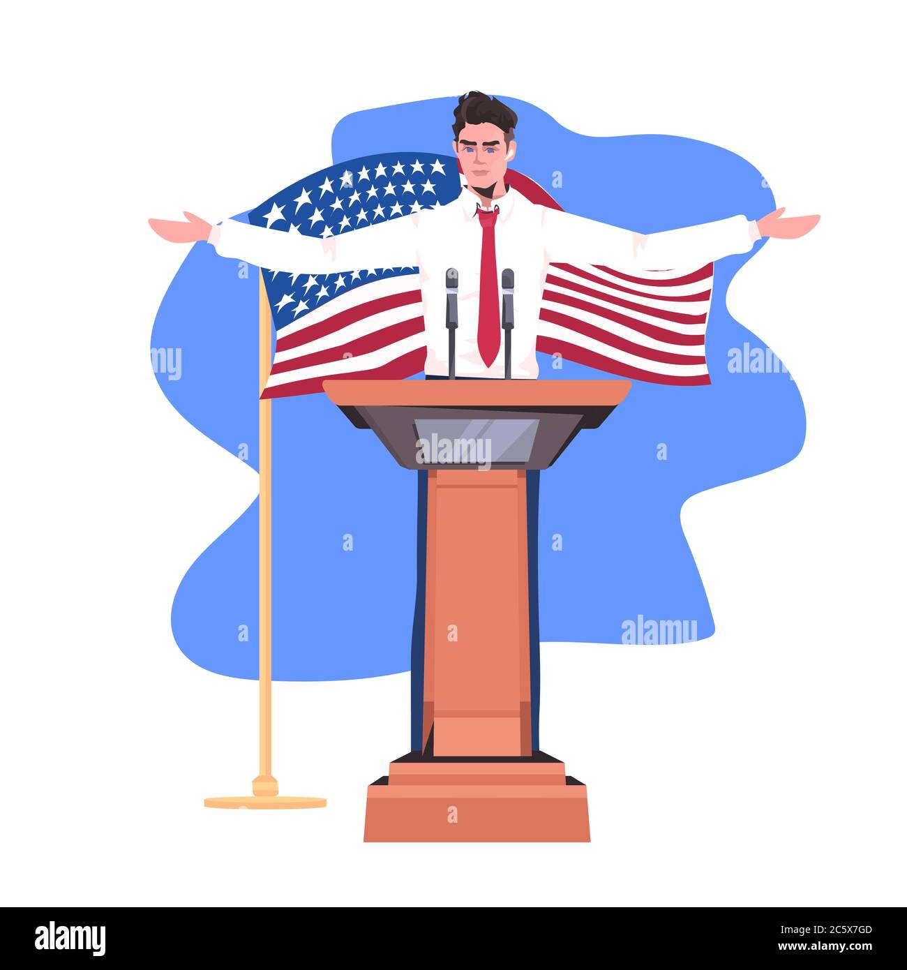 united states politician making speech from tribune with usa flag 4th of july american independence day celebration concept full length vector illustration Stock Vector