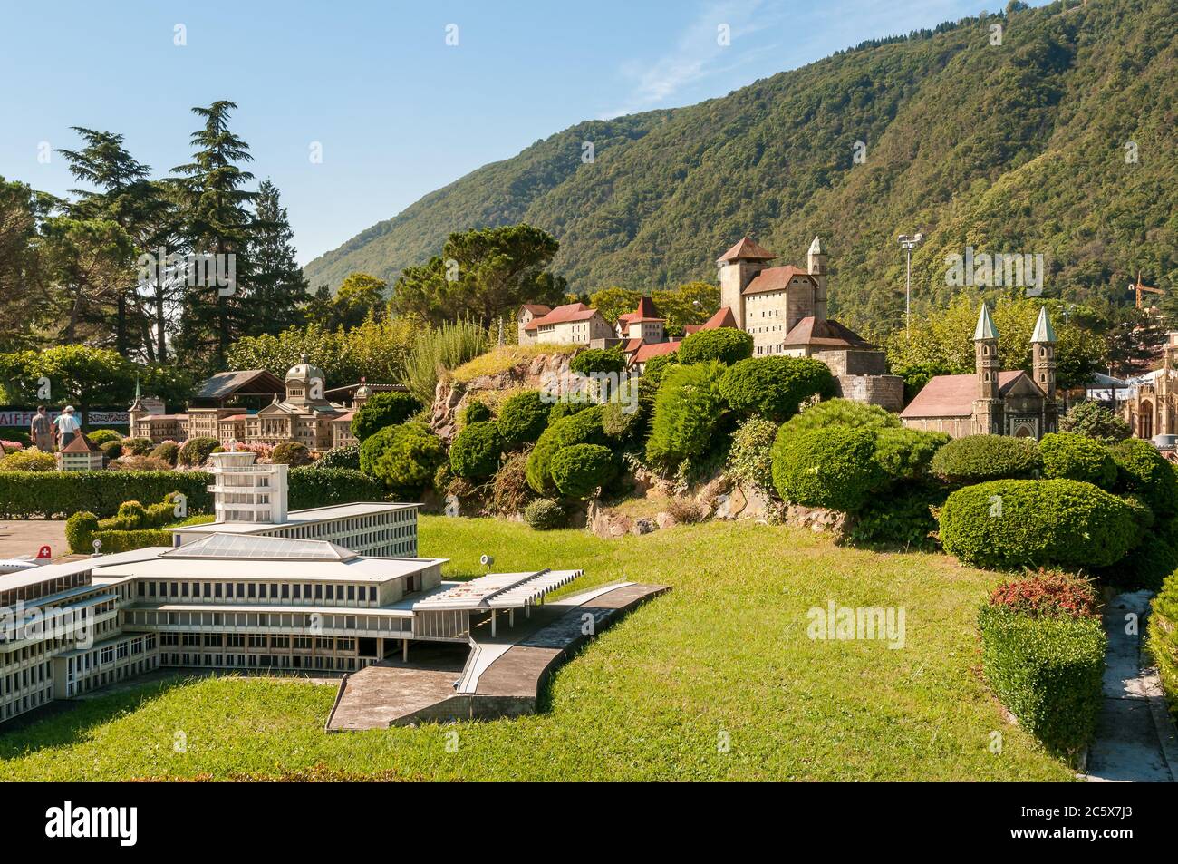 Melide, Ticino, Switzerland - September 25, 2014: Swissminiatur, is a Swiss miniature park, located in Melide, on the shores of Lake Lugano. Stock Photo